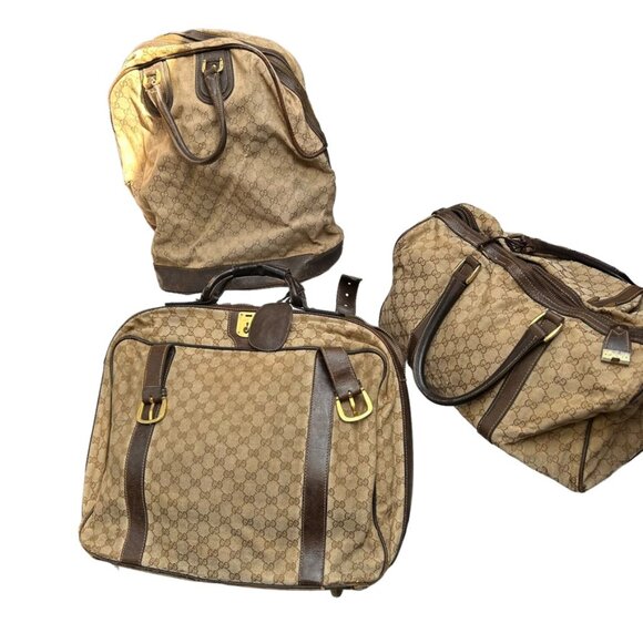 Gucci Original Vintage 1960s 3 Piece Travel Luggage set RARE COLLECTORS - Picture 1 of 16